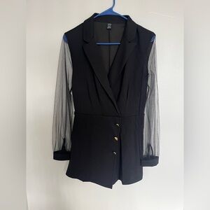 Elegant Black Sheer Sleeve Women's Blazer Romper Size Small